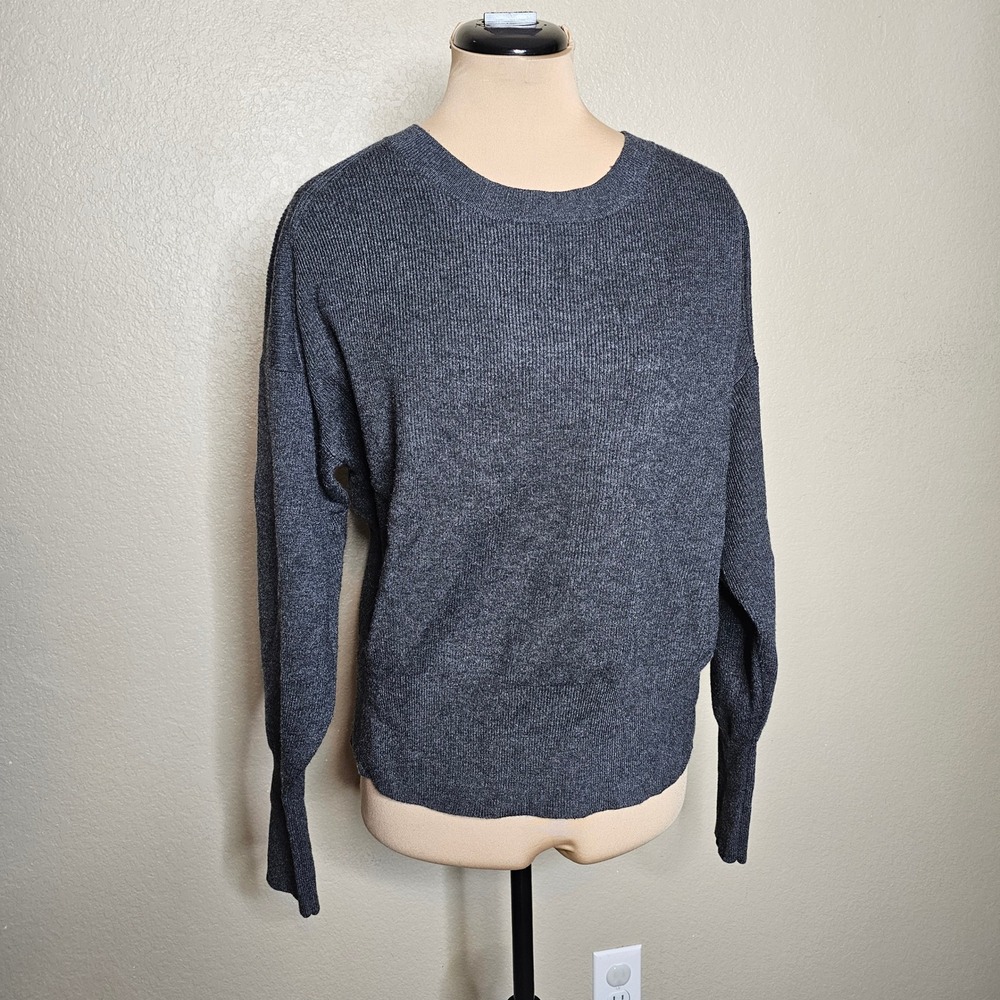 J.Crew Balloon‎ Sleeve Ribbed Crewneck Sweater Charcoal Gray Medium